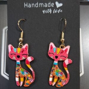 Handmade Cat Earrings - Multicolor